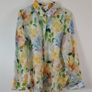 Bailey 44 Sheer Watercolor Floral Button Down Blouse Top Size Extra Large Wmns